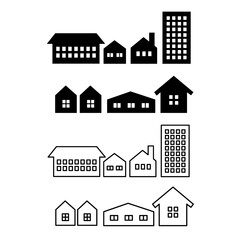 Houses and buildings silhouette illustration set - Vector