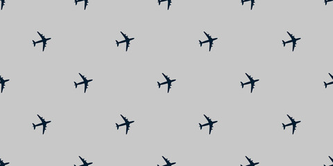 Seamless Airplane Symbols Pattern on Wide Scale Gray Background - Design Template in Editable Vector Format