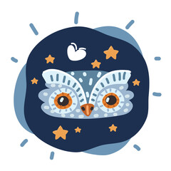 Cartoon vector illustration of owl faces in dark night