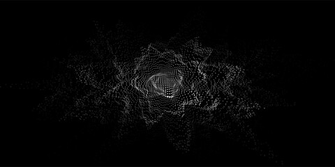 White sphere of dots with noise and explosion effect. Abstract technology wave. Big data visualization. Vector illustration.