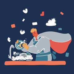 Cartoon vector illustration of Super hero dishwasher