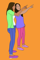 The two ladies stood discussing the matter fiercely together. Vector cartoon illustration