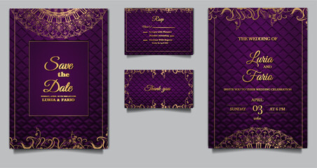 luxury wedding invitation card embossed paper template design set