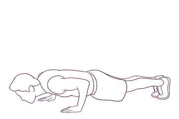 young athletic man doing push ups. hand drawn style vector illustration