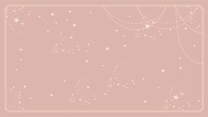 Mystical pink boho banner with stars and decor, witch cover, copyspace template for tarot, astrology, natural cosmetics. Flat vector cartoon banner. © Salomi art