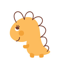 Vector cute baby girl Dinosaur with bow. Hand drawn princess sweet cool dino illustration for nursery t-shirt, kids apparel, invitation, simple scandinavian child design