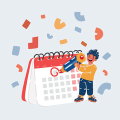 Cartoon illustration of Reminder Boys Club Day in calendar with pencil