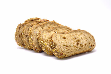Gluten free bread isolated on white background. Sliced multi grains gluten free bun
