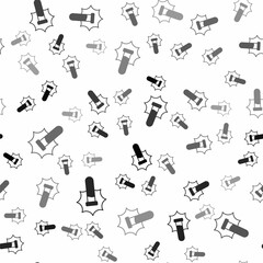 Black Chemical experiment, explosion in the flask icon isolated seamless pattern on white background. Chemical explosion in a test tube. Vector