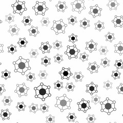 Black Molecule icon isolated seamless pattern on white background. Structure of molecules in chemistry, science teachers innovative educational poster. Vector