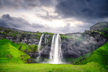 The beautiful Seljalandsfoss waterfall in Iceland