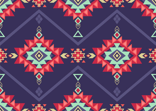 Colorful ethnic tribal seamless pattern. Boho geometric style.