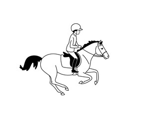 Cute monochrome vector print of a young athlete and pony. Hand drawn vector illustration for  t-shirts, posters, cards