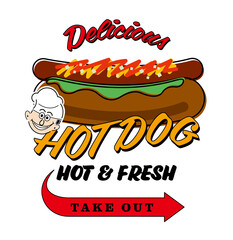 ホットドッグのお店の看板をイメージしたイラスト素材。