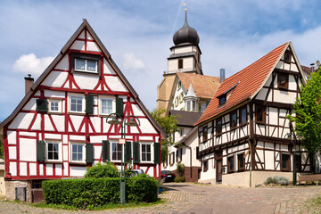 Cityscape of Herrenberg with Stiftskirche (church) in background, Black forest, Germany
