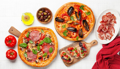 Italian cuisine. Pizza and toasts