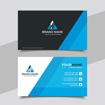 Blue modern creative business card and name card  horizontal simple clean template vector design