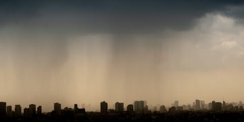 rain storm over the city