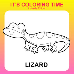Colouring sheet for children. Printable page for learning. Vector illustrations. coloring page for kids animal edition. Lizard cartoon