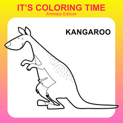 Colouring sheet for children. Printable page for learning. Vector illustrations. coloring page for kids animal edition. Kangaroo cartoon