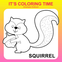 Colouring sheet for children. Printable page for learning. Vector illustrations. coloring page for kids animal edition. Squirrel cartoon