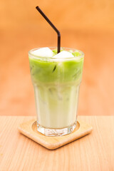 Glass of Matcha green tea latte