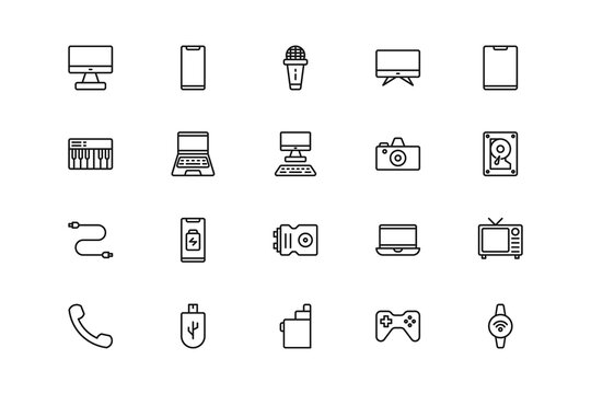 electronic devices vector icon set pack in outline style