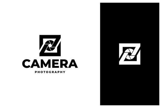 simple minimal camera lens vector logo design