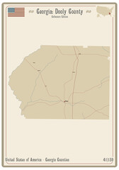 Map on an old playing card of Dooly county in Georgia, USA.