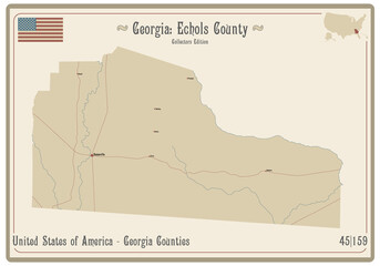 Map on an old playing card of Echols county in Georgia, USA.