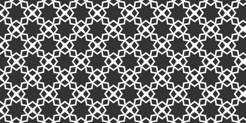 Arabian monochrome seamless pattern with stars, line geometric ornament
