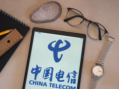 In this photo illustration China Telecom Corporation Limited logo seen displayed on a tablet