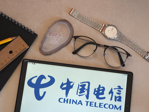 In this photo illustration China Telecom Corporation Limited logo seen displayed on a tablet