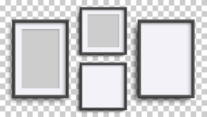 Photo Frames, realistic square black frames mockup