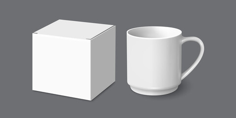 White mug and gift box Mockup Vector Template