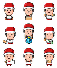 The courier is delivering the package the mascot bundle set