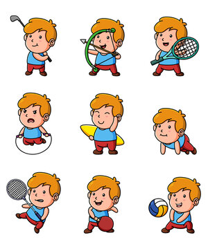The boy is playing the many sport the mascot bundle set