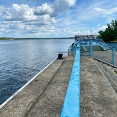 Pier at the Klyazma Reservoir in the Moscow region, Russia