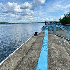Fototapeta premium Pier at the Klyazma Reservoir in the Moscow region, Russia