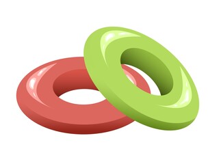 Red and green swimming inflatable rings isolated on white background 