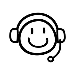 Icons for call center. Smiling service. Emotional faces with headphones as call center service. Objects on a white background. vector illustration