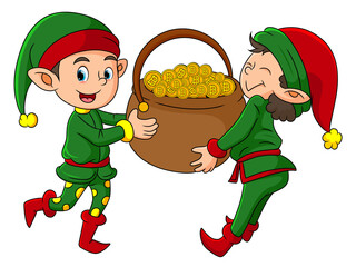 The dwarfs are holding a big sack of bitcoins
