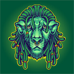 Cool Head Lion with dreadlock Rasta Vector illustrations for your work Logo, mascot merchandise t-shirt, stickers and Label designs, poster, greeting cards advertising business company or brands.