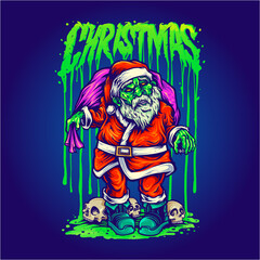 Hand Drawn Christmas zombie santa claus with Head skull Background Vector illustrations for your work Logo, mascot merchandise t-shirt, stickers and Label designs, poster, greeting cards advertising 