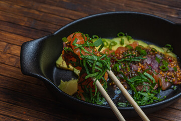 Ceviche- salmon salad. Great food for vegans