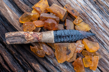 Stone Age hand-made obsidian knife art of stone knife