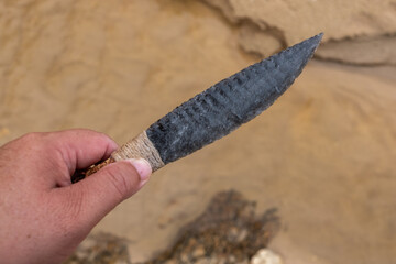 Stone Age hand-made obsidian knife art of stone knife