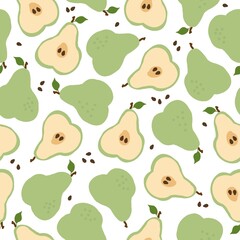 Obraz premium Seamless fruit pattern. green pears and bone. White background. vector texture. fashionable print for textiles and wallpaper.