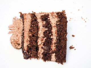 Sweet eating chocolate cake close up