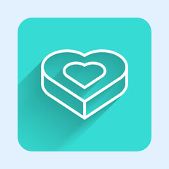 White line Candy in heart shaped box icon isolated with long shadow background. Valentines Day. Green square button. Vector